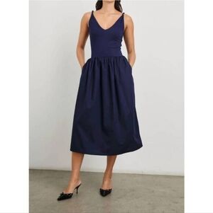 NEW RAILS Franca Midi Navy Blue Poplin Twist Dress Classic Size L Lightweight